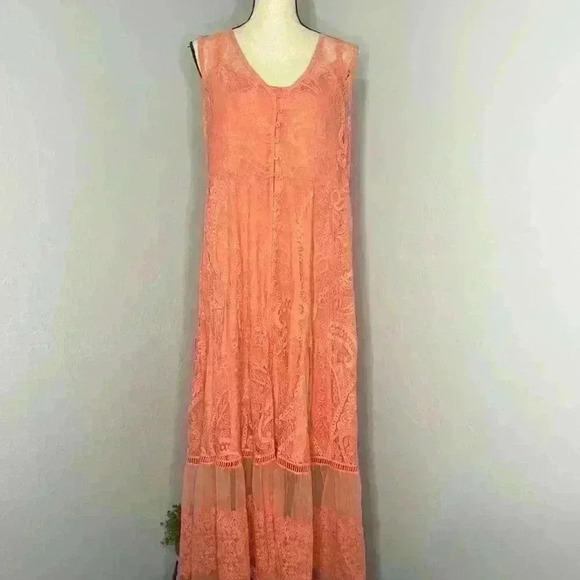 Torrid Coral Lace Crochet Button Front Layered Skater Dress 1 1X 14/16 - Picture 4 of 12